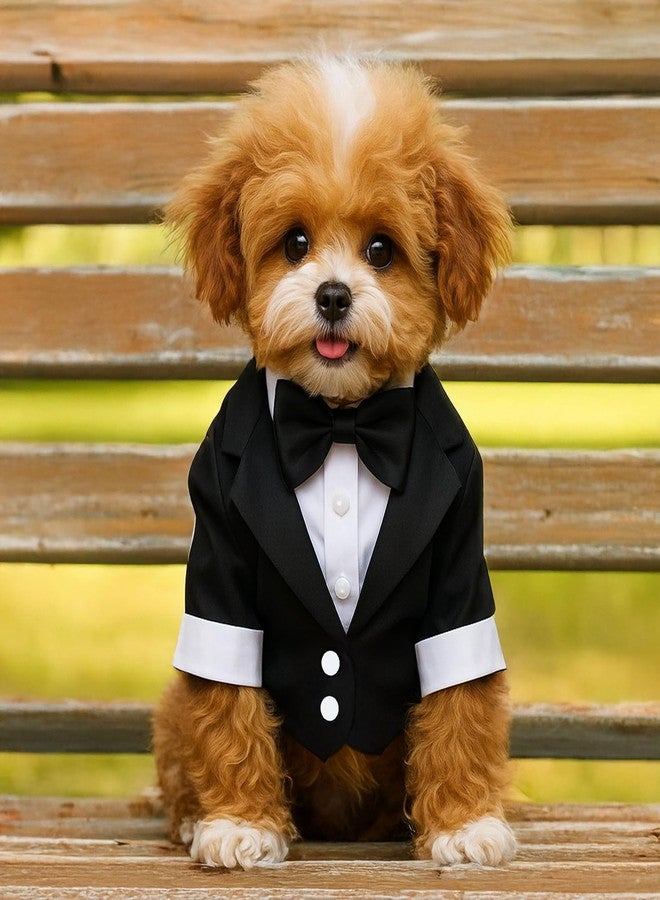Larrel Dog Tuxedo, Dog Tuxedo Suit with Bow Tie, Pet Tuxedos for Small Dogs and Cats, Pet Wedding Attire Dress Up, Doggy Prince Bow Tie Shirt, Doggy Gentleman Apparel for Halloween, Engagement and Christmas - Image 5